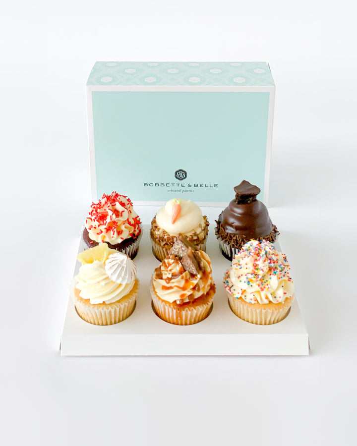 Box of 6 assorted cupcakes in a Bobbette & Belle gift box