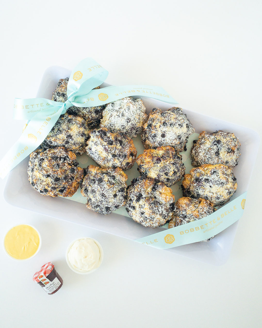 Box of fresh blueberry scones, by Bobbette & Belle Toronto