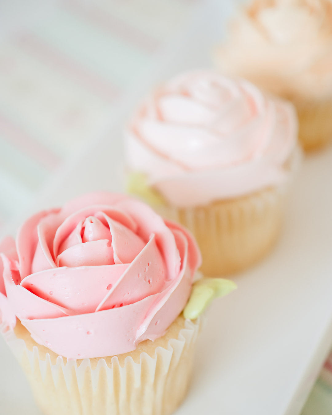 Cupcakes piped with buttercream roses, by Bobbette & Belle Toronto