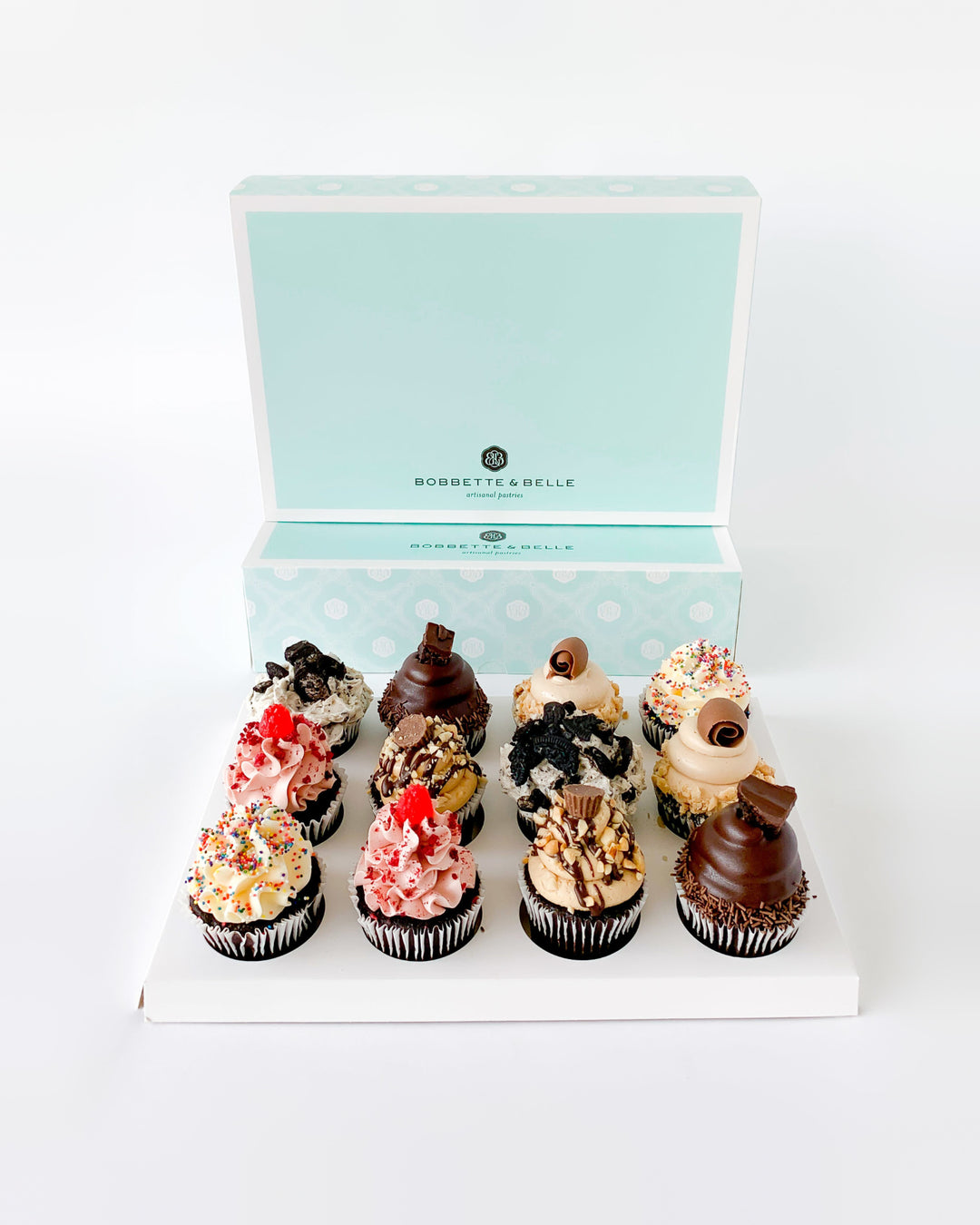 Box of Chocolate Lovers cupcakes in assorted chocolate flavours, by Bobbette & Belle