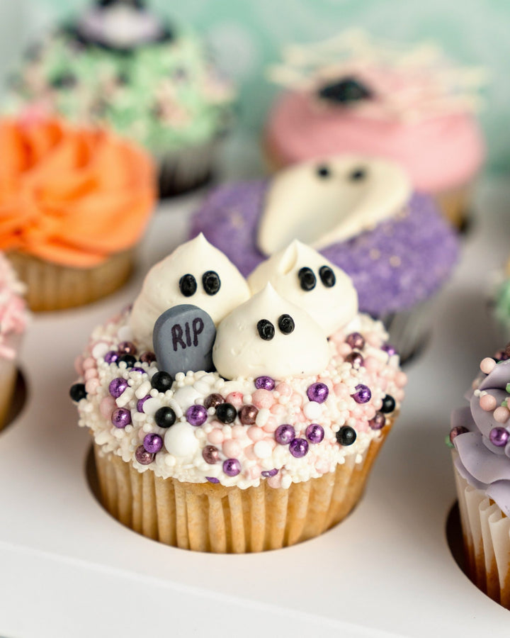 Ghost and tombstone Halloween cupcake