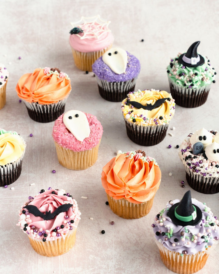 Assortment of pastel Halloween cupcakes