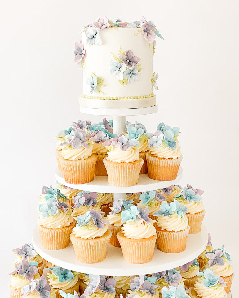 Sugar Hydrangea Cupcake Tower