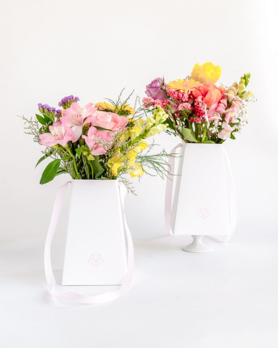 Two wildflower bouquets in standing packaging